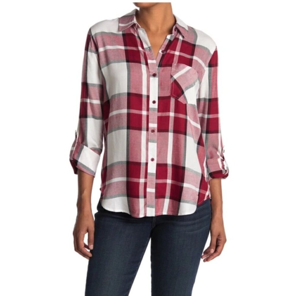 Como Vintage Womens Red/White Plaid Button Up Shirt Small
